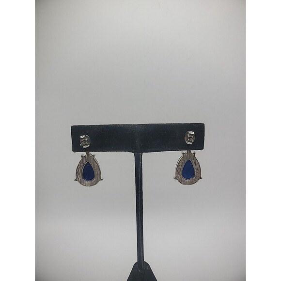 Vintage Earrings Pierced Post Stud Blue Drop Faceted Jewelry Costume - Picture 11 of 16